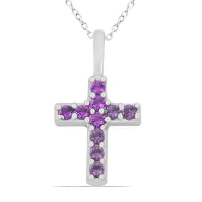 BUY NATURAL AFRICAN AMETHYST GEMSTONE CROSS PENDANT IN 925 SILVER